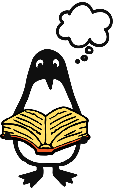 Penguin reading a book