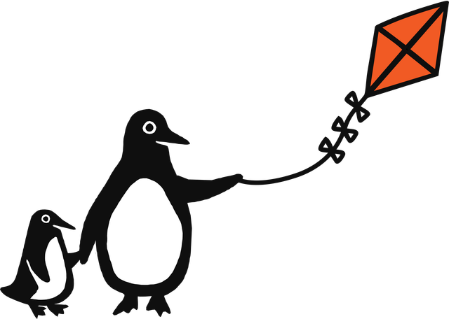 penguins flying a kite