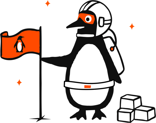 Penguin astronaut planting Waddle flag on the moon