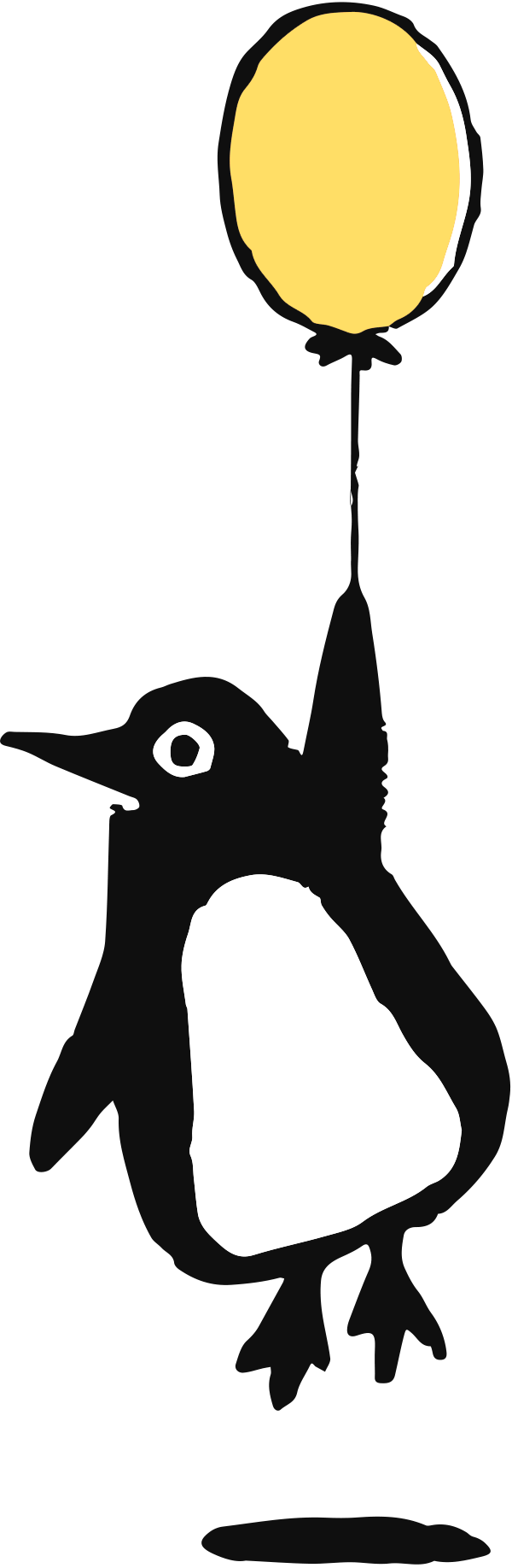 Penguin flying with balloon