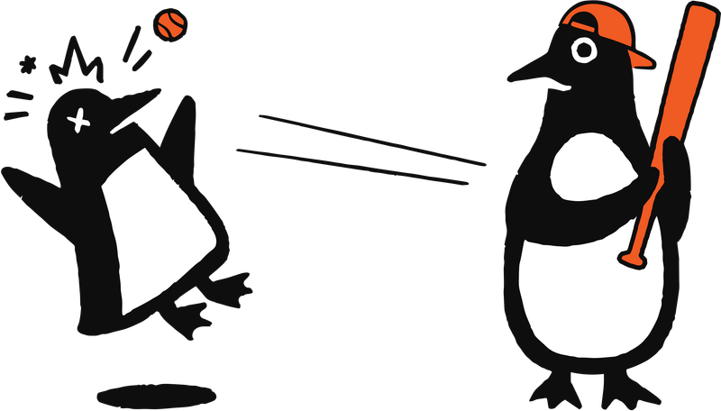 Penguin playing baseball