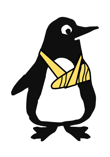 Penguin with arm in a cast