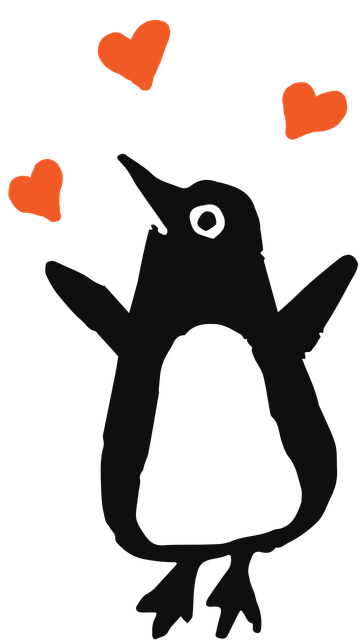 Penguin juggling hearts