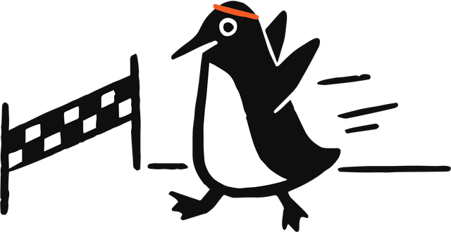 Penguin at the finish line