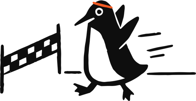 Penguin crossing the finish line