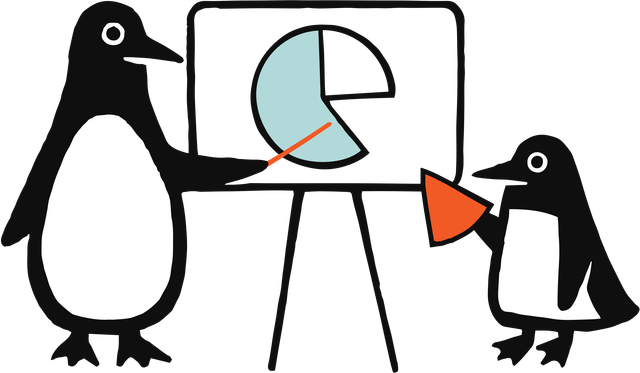 Penguin presenting a pie chart