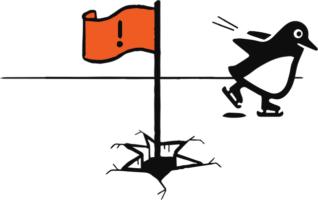 Penguin skating around flag
