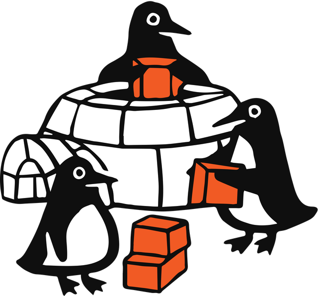 penguins building an igloo