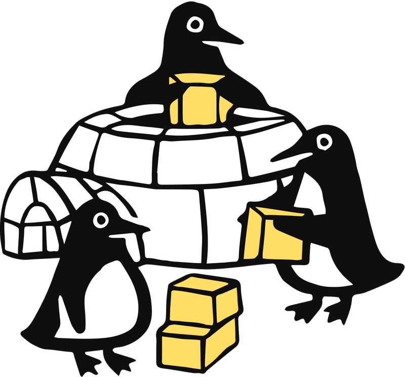 Penguins building an igloo