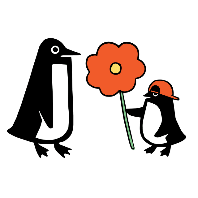 Penguin giving another penguin a flower