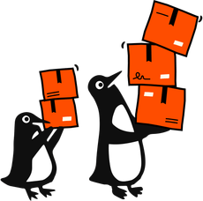 penguins moving boxes