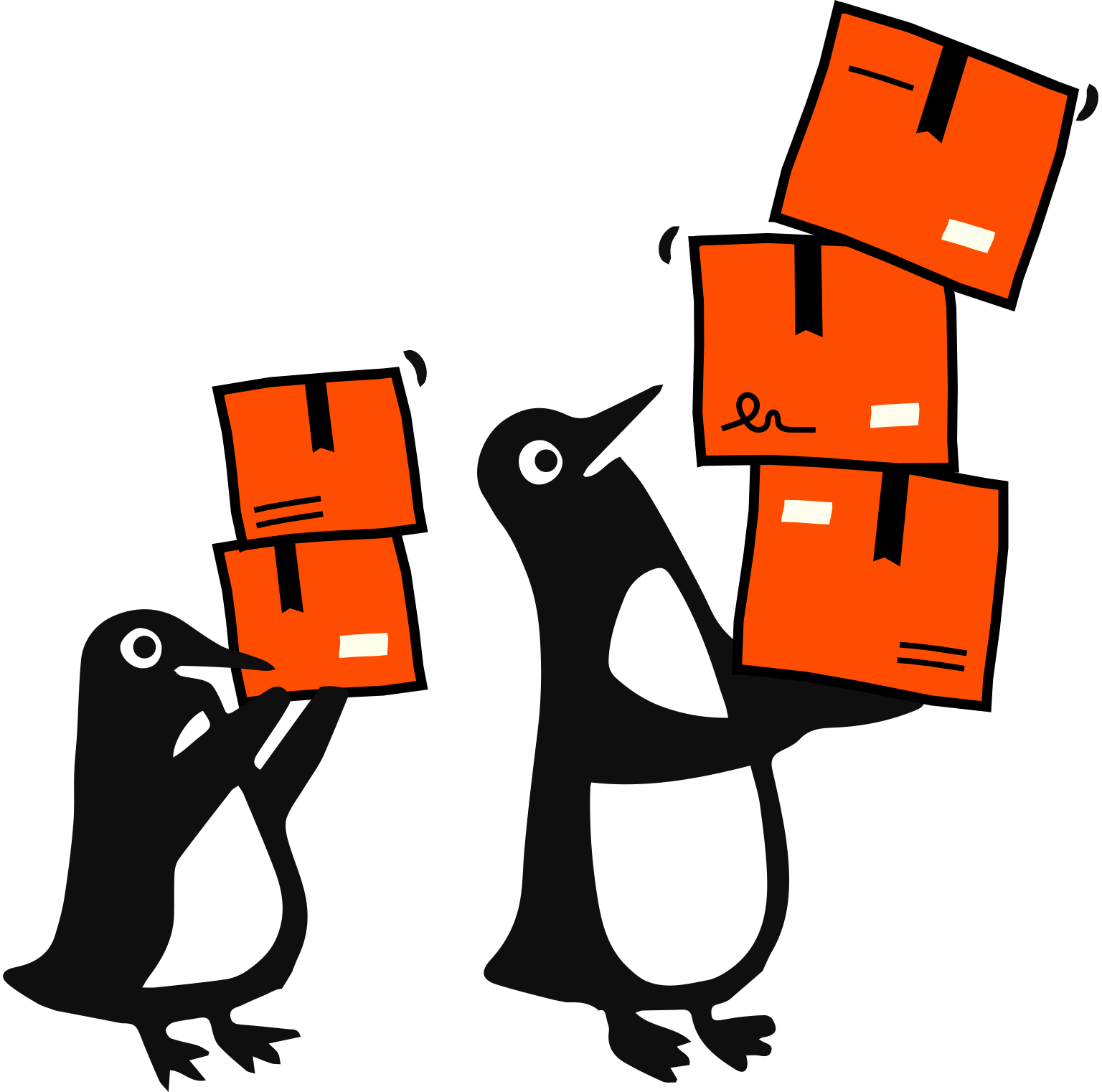 penguins moving boxes