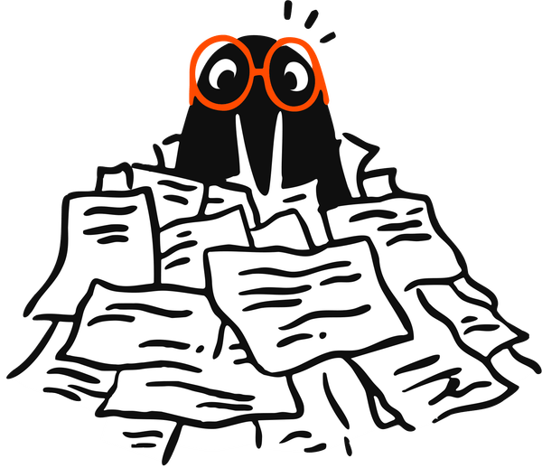 Penguin burried under paperwork
